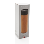 Elegante thermosbeker met bamboe buitenkant en non-drip deksel 450ml Wood kleur hout tweede weergave met doos