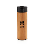 Elegante thermosbeker met bamboe buitenkant en non-drip deksel 450ml Wood met afdrukgebied