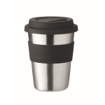 Roestvrijstalen koffiebekers met logo 350 ml Takeaway Steel kleur zwart