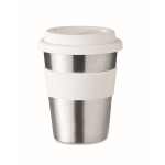 Roestvrijstalen koffiebekers met logo 350 ml Takeaway Steel kleur wit