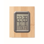 Houten kubusvormige pen met kalender en thermometer Bamboo kleur hout derde weergave