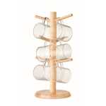 Bamboestandaard met 6 glazen kopjes 200 ml Bamboo kleur hout