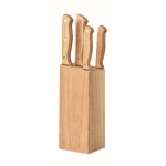 Houten messenset met opdruk inclusief standaard Wooden kleur hout