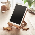 Opvouwbare standaard met logo voor tablet of mobiel Bamboo kleur hout tweede sfeervolle weergave