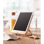 Opvouwbare standaard met logo voor tablet of mobiel Bamboo kleur hout derde sfeervolle weergave