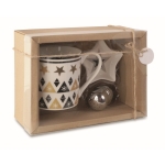 Set van kopje, theefilter en sterbord Tea Box 320ml kleur hout tweede weergave