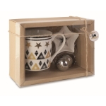 Set van kopje, theefilter en sterbord Tea Box 320ml kleur hout hoofdweergave tweede weergave