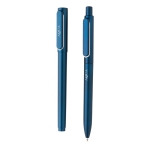 Set pennen met metallic afwerking blauwe inkt Clip Corporate kleur blauw weergave met logo