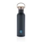 Enkelwandige stalen fles met deksel en handvat, 700 ml Clip Neck kleur donkerblauw weergave met logo