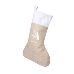 Kerstsok bedrukken met naturelkleurig lint Christmas Trendy kleur beige vierde weergave