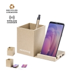 Multifunctionele pen met telefoonhouder en oplader Cardboard kleur lichtbruin achtste weergave