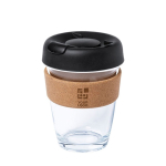 Borosilicaatglas koffiebekers bedrukken 350ml Takeaway Natural Cork met jouw bedrukking