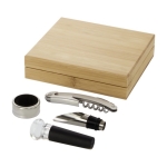 Set van 4 wijnaccessoires met logo in duurzame bamboekist Reserva kleur licht hout