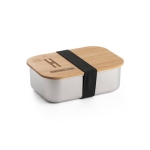 Hermetische stalen lunchbox met bamboe deksel 800ml Scandi kleur zilver afbeelding met logo