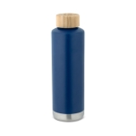 Stalen fles met bamboe deksel en metalen streep 640ml Ultimate kleur marineblauw