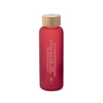 Glazen fles met matte afwerking en bamboedop 500 ml kleur rood afbeelding met logo