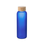 Glazen fles met matte afwerking en bamboedop 500 ml kleur koningsblauw