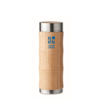 Dubbelwandige thermosflessen met logo van bamboe 350ml Bamboo Tea kleur hout weergave met bedrukking