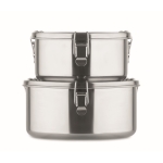 Set van 2 ronde stalen broodtrommels bedrukken 900ml Inox kleur mat zilver zevende weergave