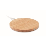 Eenvoudige ronde draadloze bamboe oplader met logo Natura Ultra kleur hout