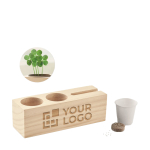 Houten pen- en telefoonhouder met zaadjes Wood kleur hout weergave met bedrukking