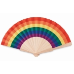 Opvouwbare houten handwaaier met doek regenboogpatroon Rainbow Fan kleur meerkleurig