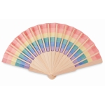 Opvouwbare houten handwaaier met doek regenboogpatroon Rainbow Fan kleur meerkleurig tweede weergave