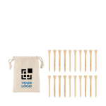 Set van 20 golf tees, verpakt in een katoenen tas Golf Eco kleur beige weergave met bedrukking