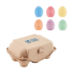 Set van 6 originele eivormige krijtjes in eierdoosje Eggs kleur beige weergave met bedrukking