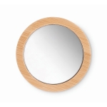 Ronde make-up spiegel van bamboe met katoenen tasje Make Up kleur hout tweede weergave