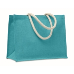 Boodschappen- of strandtas met korte handvatten Jute Ibiza kleur turkoois