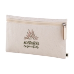 Gerecycled katoenen toilettas 220 g/m2 Cotton Recycled kleur beige afbeelding met logo