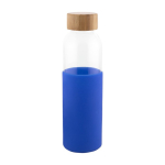 Glazen waterfles met bamboe dop en siliconen hoes 500 ml kleur blauw eerste weergave