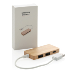 USB 2.0-hub met en kabel Bamboo Type-C-poort kleur bruin weergave met doos