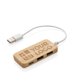 USB 2.0-hub met en kabel Bamboo Type-C-poort kleur bruin met afdrukgebied