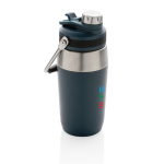 Stalen thermosfles met dubbelfunctioneel deksel 500 ml Slender kleur marineblauw weergave met logo