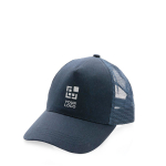 Duurzame katoenen trucker cap bedrukken Eco Mesh kleur marineblauw met afdrukgebied