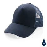 Duurzame katoenen trucker cap bedrukken Eco Mesh kleur marineblauw achtste weergave