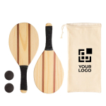 Set houten strandrackets met hoes Wood Beach Tennisset kleur bruin met afdrukgebied