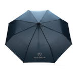 Kleine opvouwbare winddichte paraplu RPET Ø97 Windproof kleur marineblauw weergave met logo