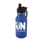 Kleine stalen sportfles met tuit voor kinderen 400ml Kids kleur blauw weergave met logo