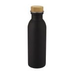 Stalen fles met bamboe deksel met elegant design 650ml Glorious kleur zwart