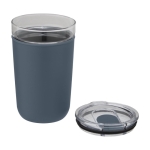 Hittebestendig gerecyclede plastic thermosbeker 420 ml Glass kleur petrol blauw