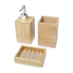 Set van drie bamboe badkameraccessoires met logo Bamboo kleur naturel tweede weergave voorkant