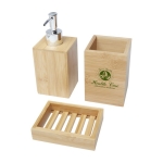 Set van drie bamboe badkameraccessoires met logo Bamboo kleur naturel weergave tampondruk