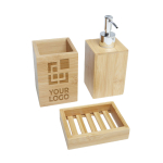 Set van drie bamboe badkameraccessoires met logo Bamboo met afdrukgebied