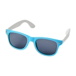 Tweekleurige zonnebril met logo en witte pootjes White Temples kleur lichtblauw