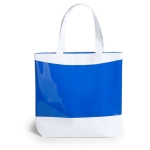 Bedrukte PVC-strandtassen met logo in heldere kleurencombinatie kleur blauw