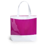 Bedrukte PVC-strandtassen met logo in heldere kleurencombinatie kleur fuchsia