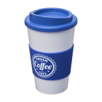 Geïsoleerde plastic koffiemok 350 ml Takeaway Grip American weergave zeefdruk